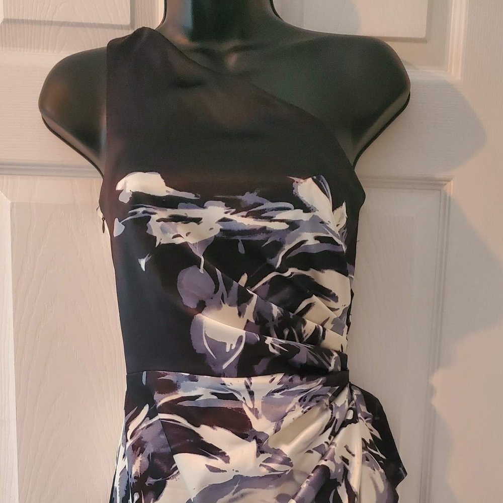 London Times One shoulder Satin Floral Dress